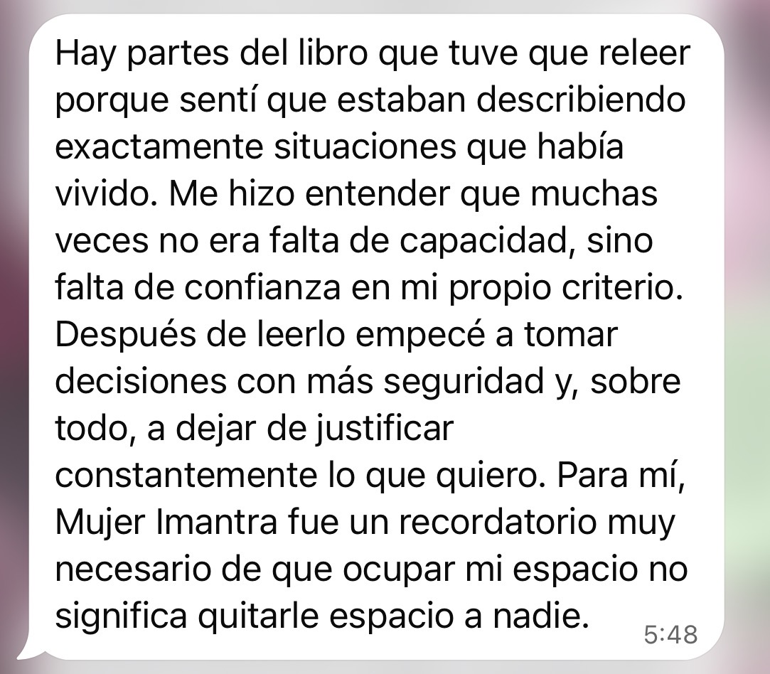 Testimonio de una lectora del libro Mujer Imantra 2
